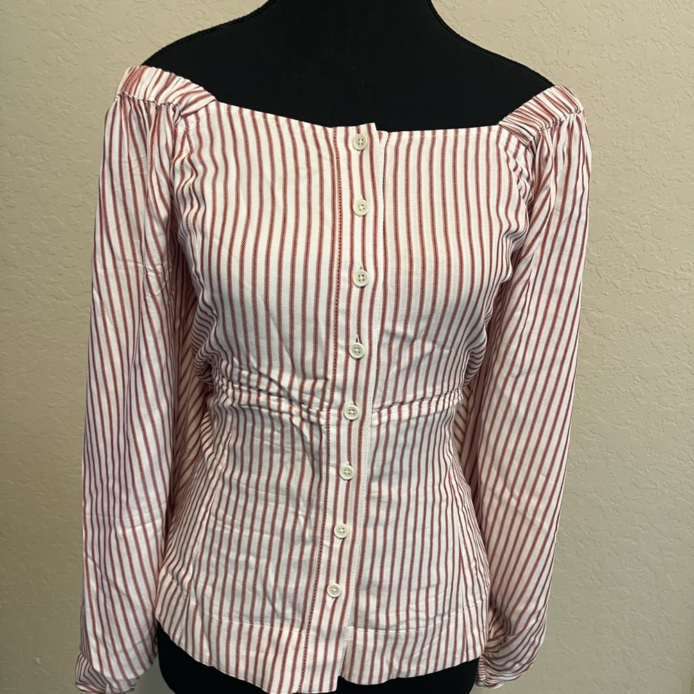 CAbi Orange Gray Fitted Button Down Shirt